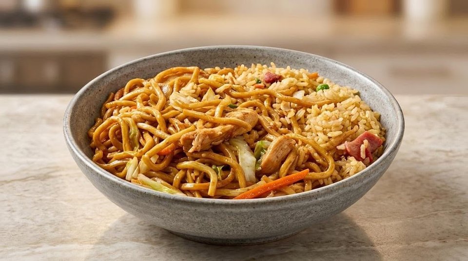 Printed menu listing chow mein and sweet and sour dishes